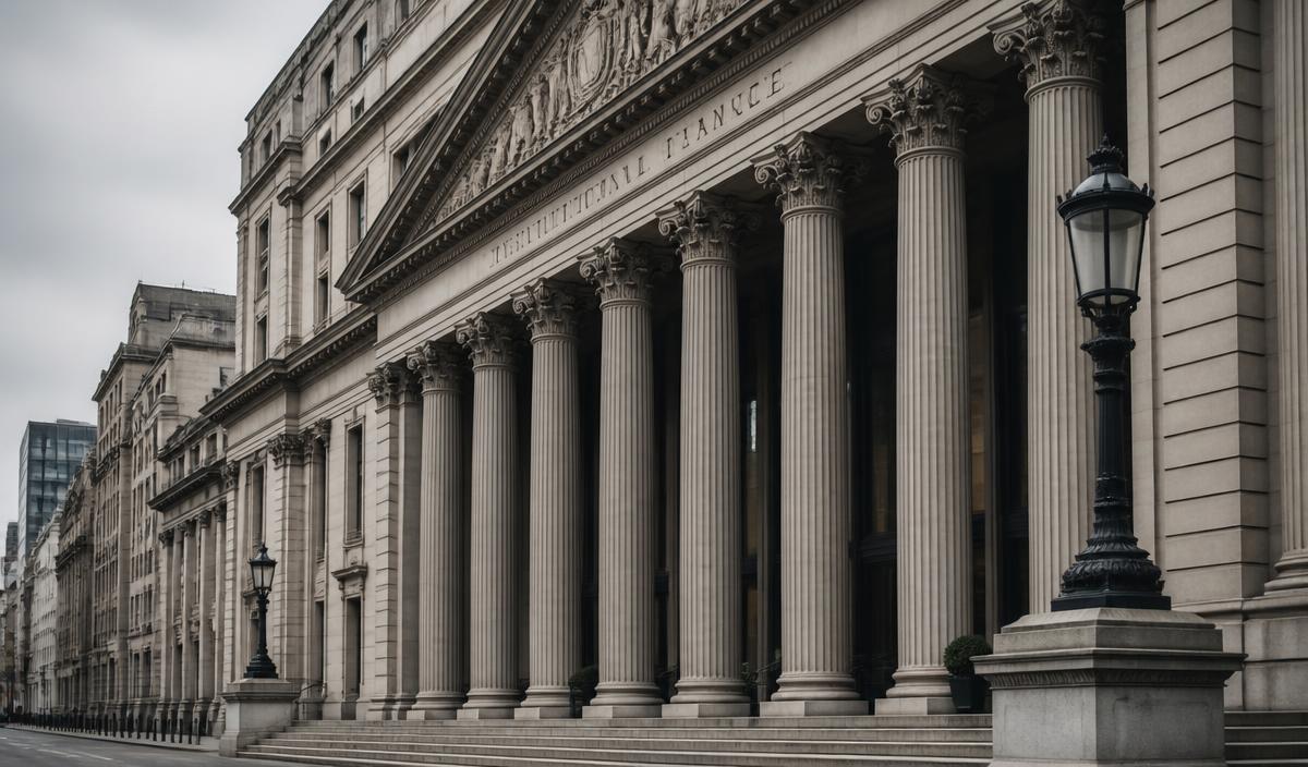 Columned institutional financial building